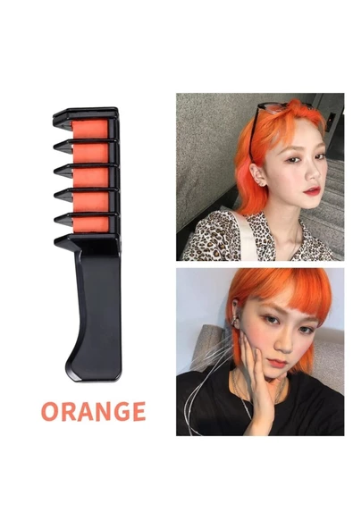 Pazariz Rengarenk Saç Boyama Tebeşiri - Mini Taraklı Konsept Saç Boyama Seti Hair Chalk Turuncu - 2