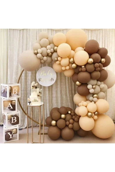Pazariz Pastel Kahverengi Somon Ve Taş Rengi Balon Zinciri 100 Adet