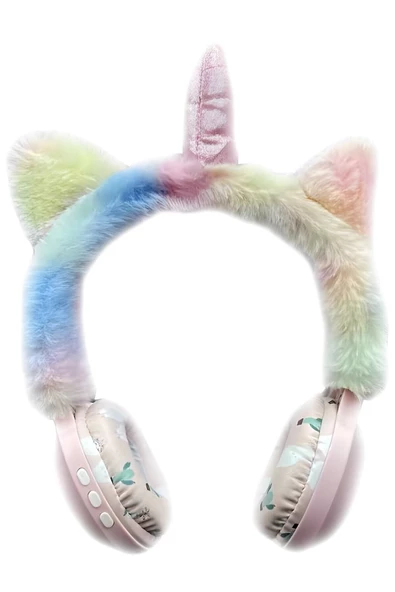 Pazariz Pazarız Kablosuz Sevimli Unicorn Peluş Tüylü Kız Çocuk Kulaklığı Wirelles Headphone
