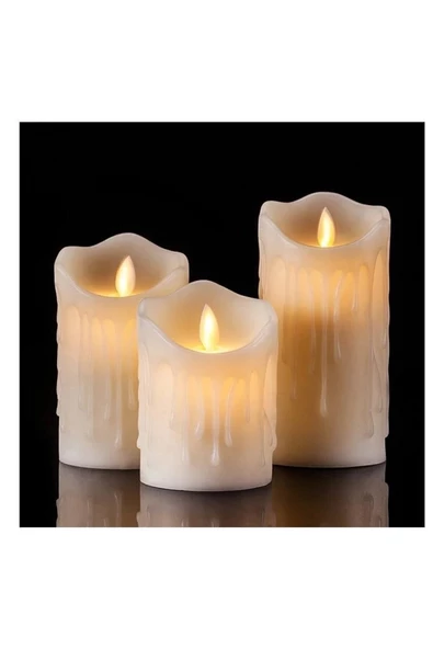 Pazariz Alevli Led Mum Hareketli Alev Görünümlü Atif Mum - 3lü Set