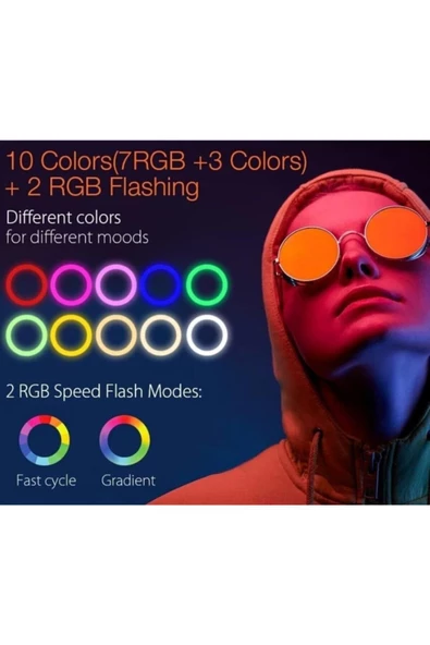 Pazariz Rgb Led Aynalı Selfie Işığı Makyaj Aynası Gökkuşağı Renkli Şarjlı - Resim 3