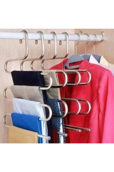 Pazariz Gri 5 Katlı Metal Pantolon ve Eşarp Askısı 2 Adet - Resim 2