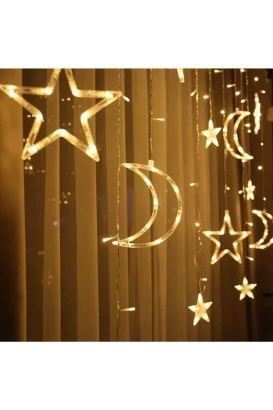 Pazariz Ay Yıldız Saçak Perde Led 5 Fişli Fonksiyonlu - Resim 3