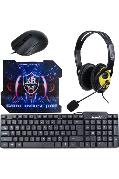 Pazariz K20 Gaming 4 Parça Oyuncu Seti Klavye Mouse Kulaklık Mouse Pad