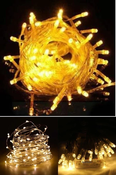 Pazariz 100 Ledli Pilli Dekor Lambası 10 M Gün Işığı - Sarı ürün görseli 1