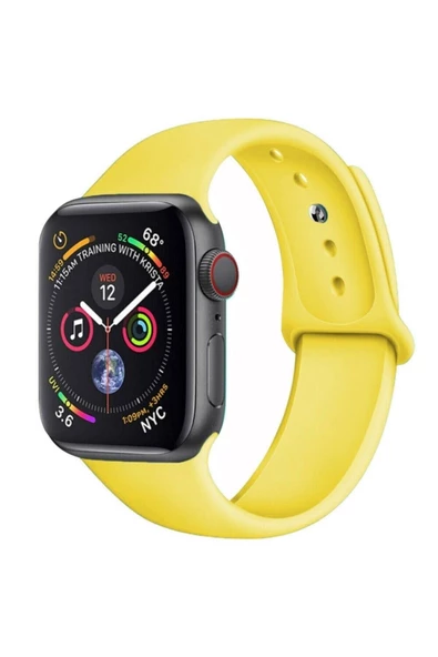 Pazariz Apple Watch Uyumlu 42 44 Mm Silikon Kordon Sarı