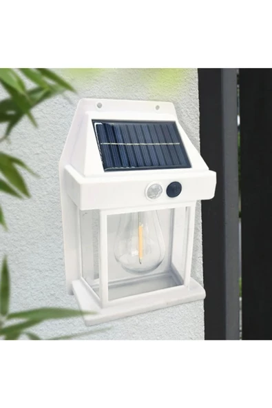 Pazariz Güneş Enerjili Hareket Sensörlü Rustik Ampül Duvar Lambası Aydınlatma Aplik Işık Beyaz 1 Ad - Resim 2
