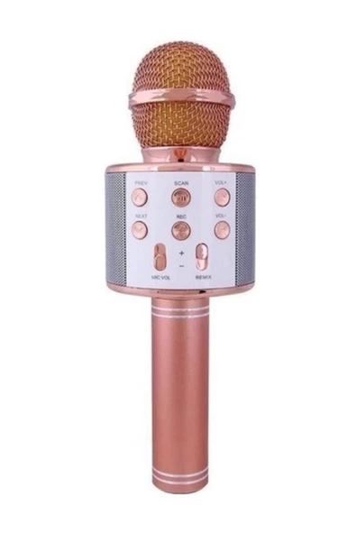 Pazariz Profesyonel Bluetoothlu Karaoke Mikrofon - Aux Sdcard - Rosegold