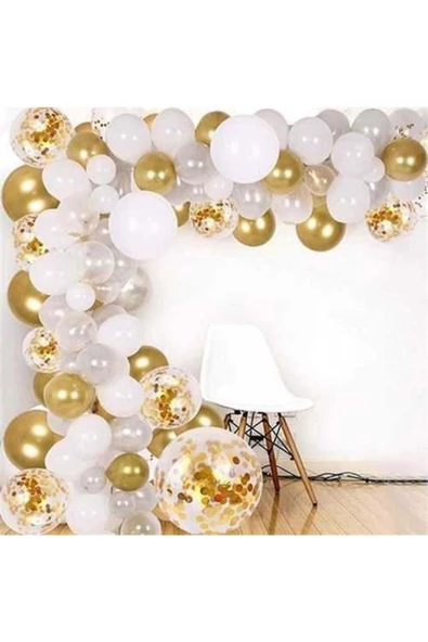 Pazariz Gold Beyaz Zincir Balon Seti 10 Metre