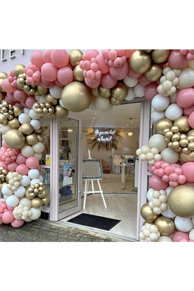 Pazariz Krom Gold Toz Pembe Sütlü Kahve Ve Duman Balon Zinciri 50 Adet