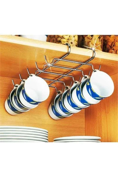 Pazariz 10 Kancalı Fincan Kupa Bardak Askısı Bardaklık Raf Organizer - 2