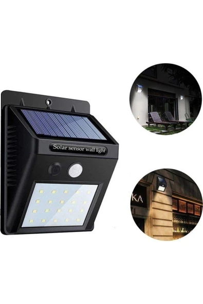 Pazariz Su Geçirmez Pır Hareket Sensör 20 Led Solar Enerji Su Geçirmez Duvar Lambası ürün görseli 1