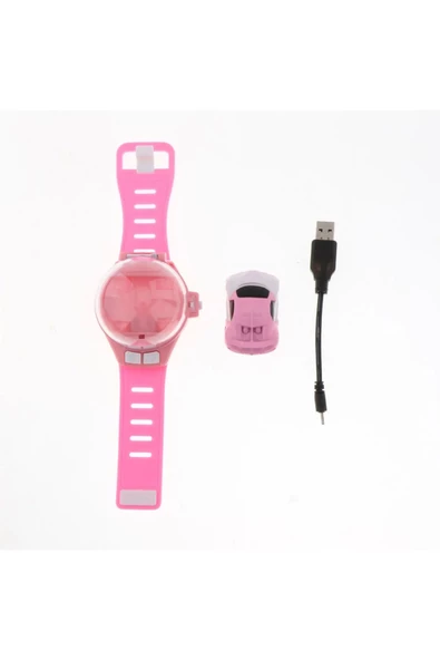 Pazariz Uzak Kumandalı Araba Oyuncak Işıklı Şarjlı Kol Saati Tipi Sevimli RC Araba Pembe - 2