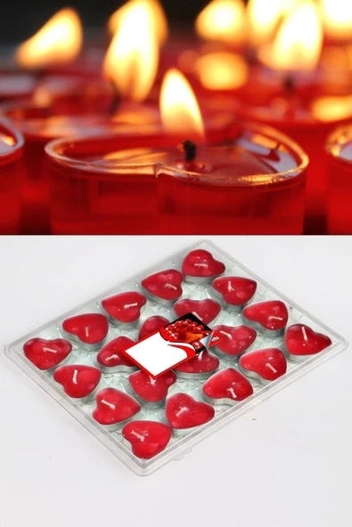 Pazariz Kırmzı Tea Light Kalp Mum ( 20 Adet)