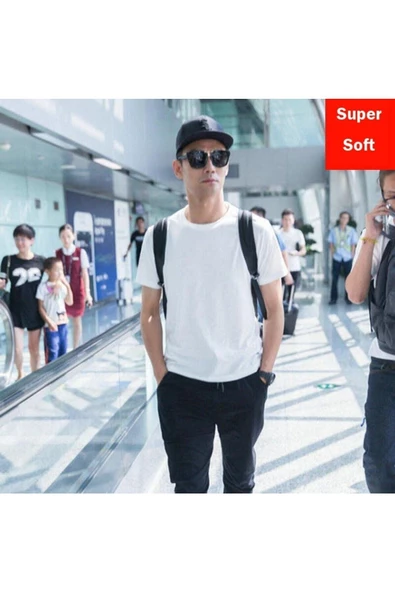 Pazariz Pembecin Basic Bisiklet Yaka Beyaz Erkek T-Shirt Penye - Resim 3