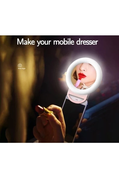 Pazariz Rgb Led Aynalı Selfie Işığı Makyaj Aynası Gökkuşağı Renkli Şarjlı - Resim 2