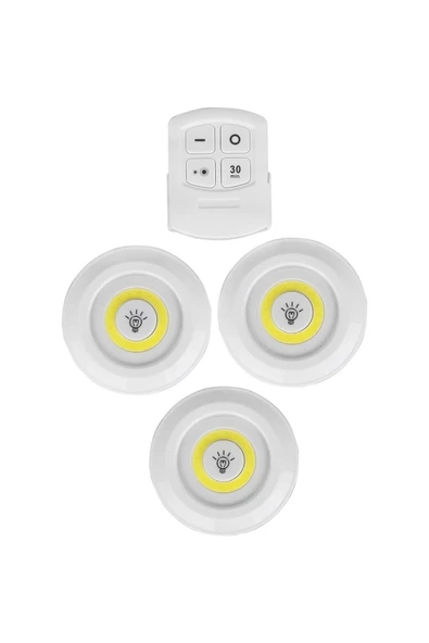Pazariz Uzaktan Kumandalı Yapışkanlı Led Spot Lamba 3 Lü ürün görseli 1