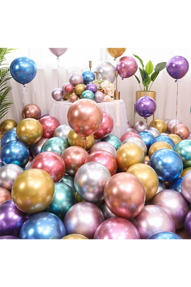 Pazariz Krom Balon Parti Organizasyon Balonu 12 İnç Düğün Doğum Günü Dekorasyon 100 Adet - Resim 3