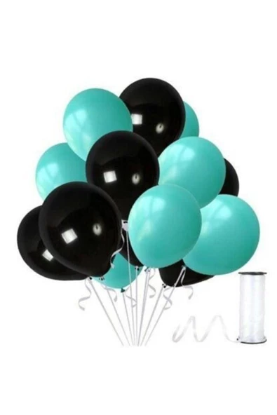 Pazariz 10 Adet Mint Su Yeşili-siyah Metalik Sedefli Balon ürün görseli