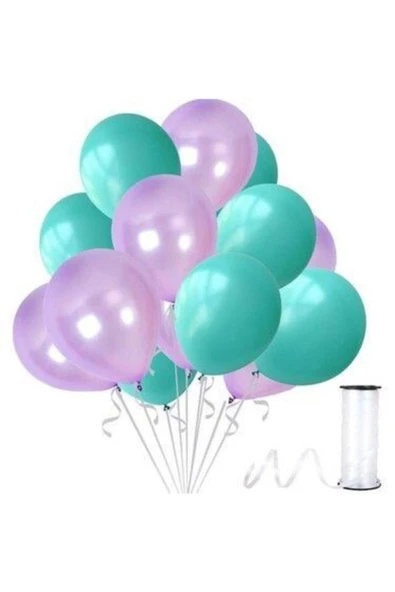 Pazariz 30 Adet Su Yeşili-lila Metalik Sedefli Balon