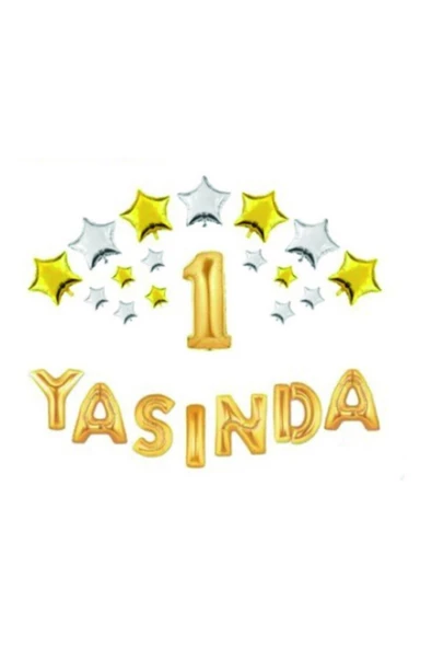 Pazariz Yıldızlı Yasında Gold Folyo Balon Set 5 Sayısı Gümüş Renk
