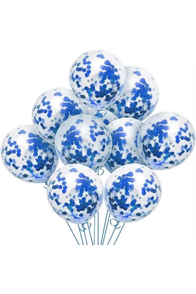 Pazariz Şeffaf Lacivert Konfetili Balon 10 Adet ürün görseli