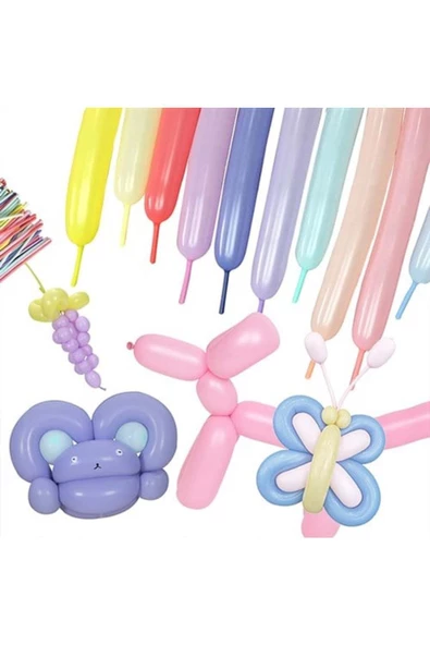 Pazariz Pastel Renkli Sosis Balon 20 Adet