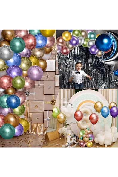 Pazariz Metalik Balon Parti Organizasyon Balonu 12 İnç Düğün Doğum Günü Dekorasyon 10 Adet - Resim 2