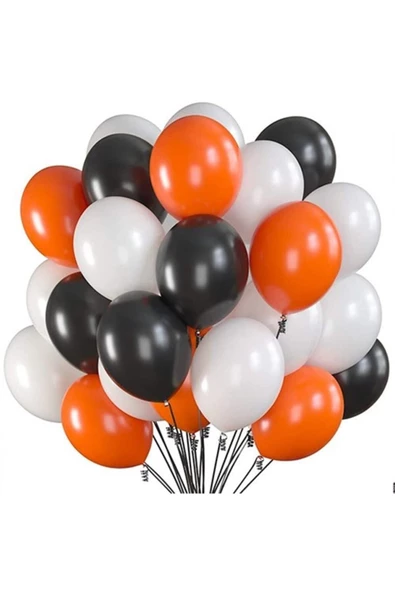 Pazariz Turuncu Siyah Beyaz Balon 20 Adet