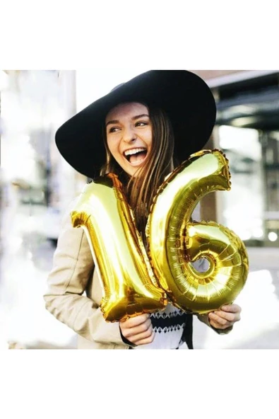Pazariz 6 Rakam Folyo Gold Renk Balon Küçük 35 cm - Resim 2