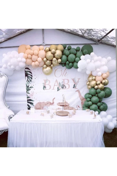 Pazariz Krom Gold Küf Yeşili Ten Rengi Ve Beyaz Balon Zinciri 100 Adet ürün görseli