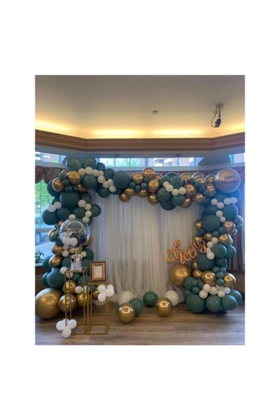 Pazariz Krom Gold Küf Yeşili Beyaz Balon Zinciri 100 Adet ürün görseli