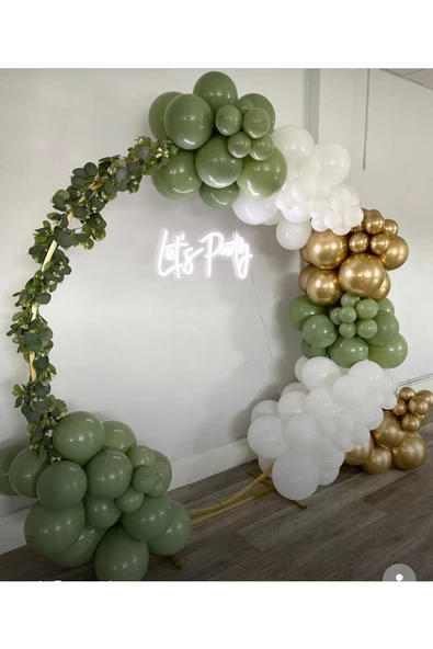 Pazariz Krom Gold Retro Okaliptus Ve Beyaz Balon Zinciri 100 Adet