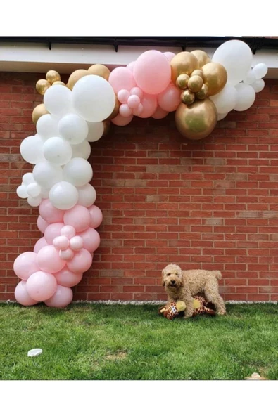 Pazariz Krom Gold Makaron Pembe Ve Beyaz Balon Zinciri 100 Adet ürün görseli