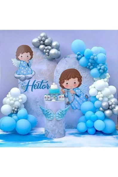 Pazariz Krom Gümüş Mavi Beyaz Balon Zincir