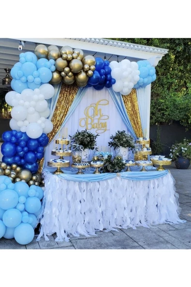 Pazariz Krom Gold Makaron Mavi Beyaz Ve Koyu Mavi Balon Zinciri 100 Adet