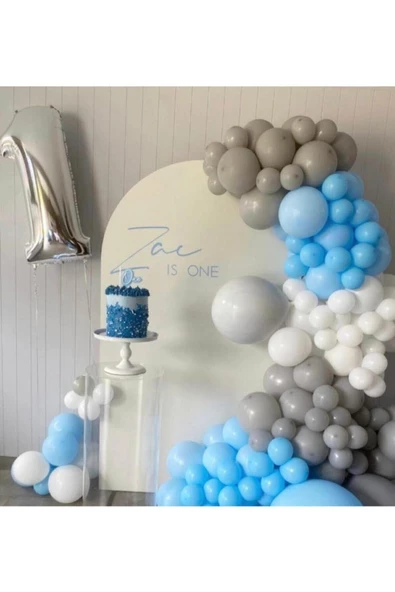 Pazariz Pastel Beyaz Gri Ve Makaron Mavi Balon Zinciri 100 Adet