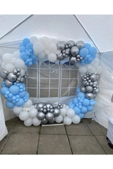 Pazariz Krom Gümüş Makaron Mavi Ve Beyaz Balon Zinciri 100 Adet ürün görseli