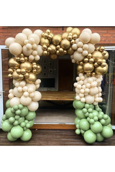 Pazariz Krom Gold Sütlü Kahve Ve Kış Yeşili Balon Zinciri 100 Adet