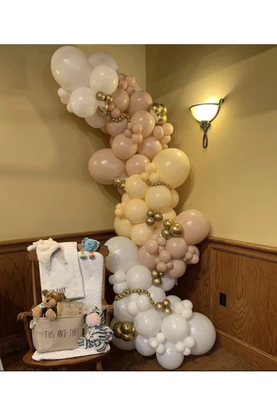 Pazariz Krom Gold Çöl Kumu Sütlü Kahve Ve Beyaz Balon Zinciri 100 Adet