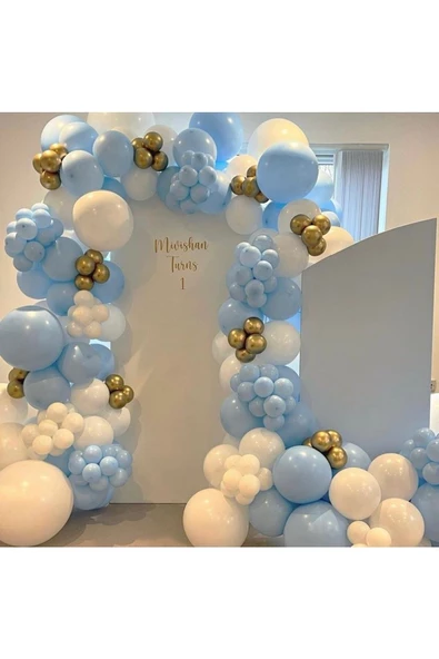 Pazariz Krom Gold Makaron Mavi Ve Beyaz Balon Zinciri 100 Adet ürün görseli