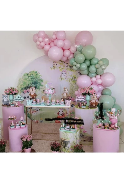 Pazariz Pastel Küf Yeşili Ve Makaron Pembe Balon Zinciri 100 Adet ürün görseli