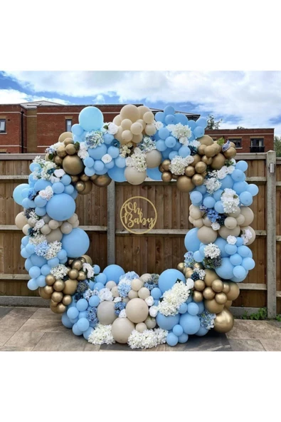 Pazariz Krom Gold Makaron Mavi Ve Sütlü Kahve Balon Zinciri 100 Adet