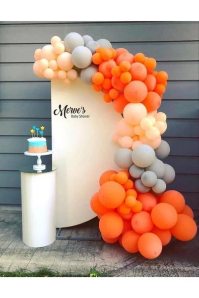 Pazariz Pastel Turuncu Gri Ve Somon Balon Zinciri 100 Adet