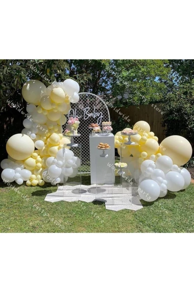 Pazariz Makaron Sarı Ve Beyaz Balon Zinciri 100 Adet ürün görseli