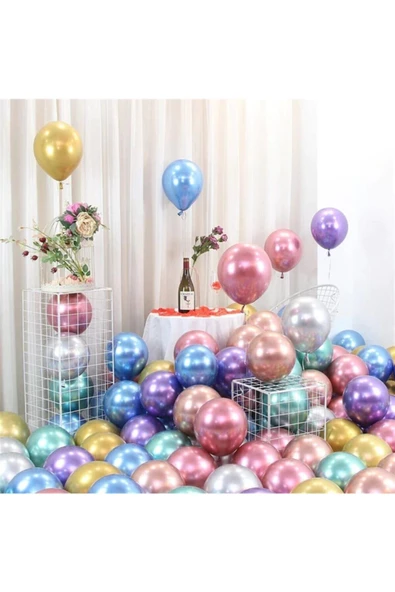 Pazariz Krom Balon 20 Adet -gümüş-altın-pempe-mavi