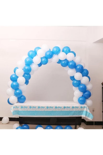 Pazariz 100 Adet Mavi Beyaz Balon Ve 5 Metre Balon Zinciri