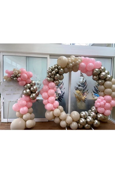 Pazariz Krom Beyaz Altın Makaron Pembe Ve Deniz Kumu Balon Zinciri 100 Adet