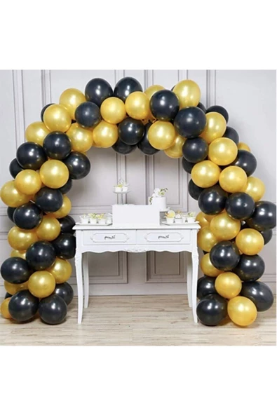 Pazariz 100 Adet Siyah Gold Balon Ve 5 Metre Balon Zinciri - 1