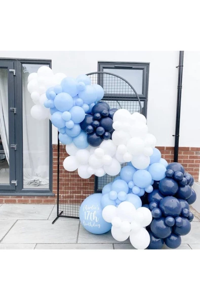 Pazariz Makaron Mavi Gece Mavisi Ve Beyaz Balon Zinciri 100 Adet ürün görseli